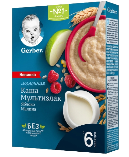 Gerber каш /Milk cer apple raspberry/ 180gr