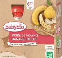 Babybio нухаш лийр гадил шар будаа хайрцагтай 6+ сар 90гр*4